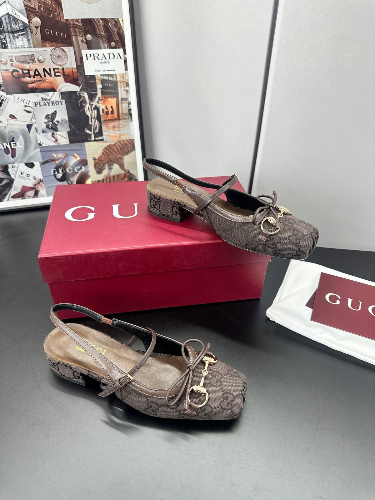 GG 26s Horsebit Slingback 2.5cm Coffee Canvas 688318
