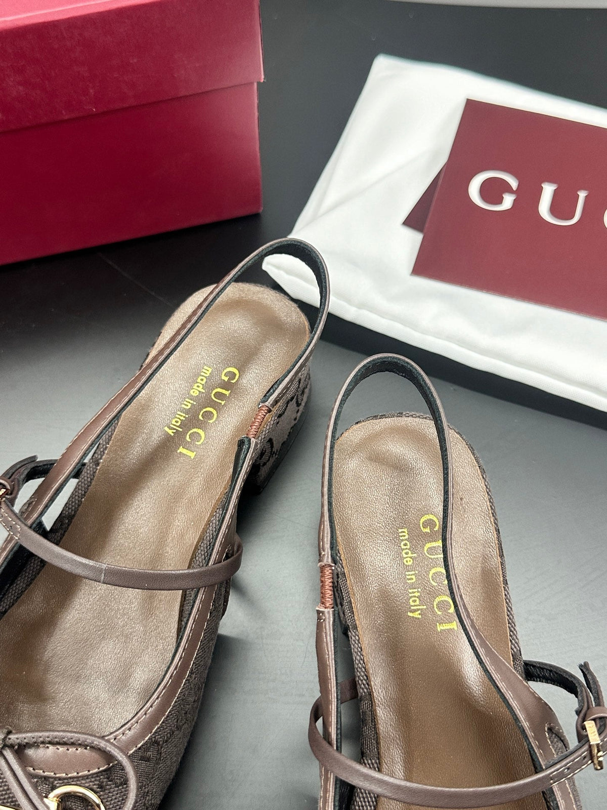 GG 26s Horsebit Slingback 2.5cm Coffee Canvas 688318