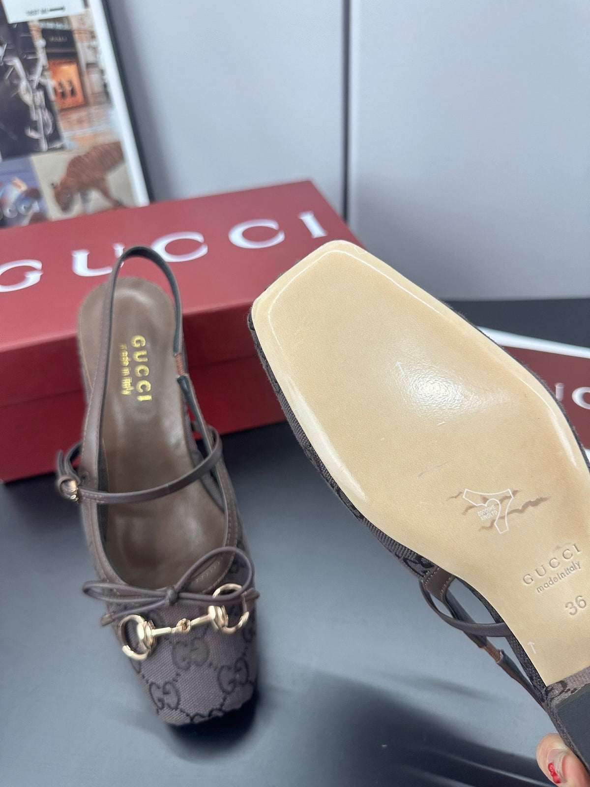GG 26s Horsebit Slingback 2.5cm Coffee Canvas 688318