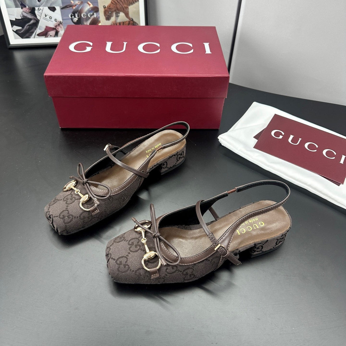 GG 26s Horsebit Slingback 2.5cm Coffee Canvas 688318