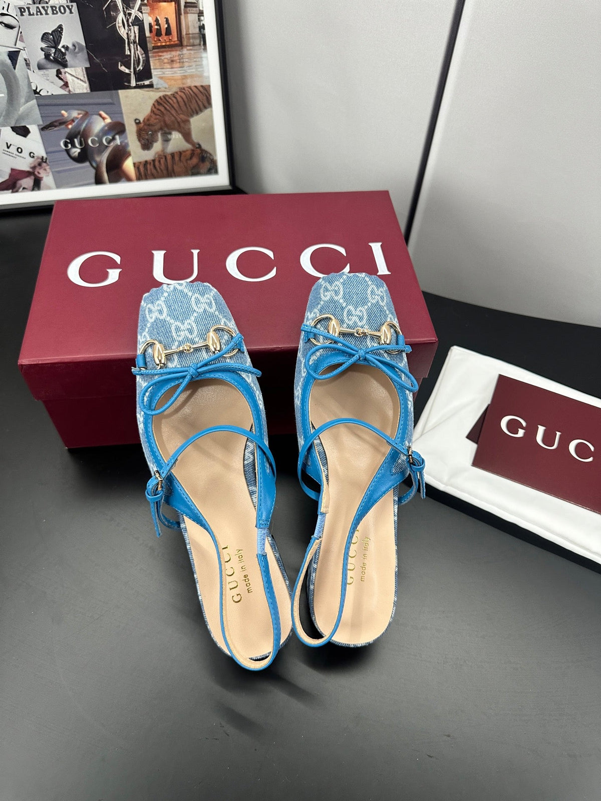 GG 26s Horsebit Slingback 2.5cm Blue Denim 688320