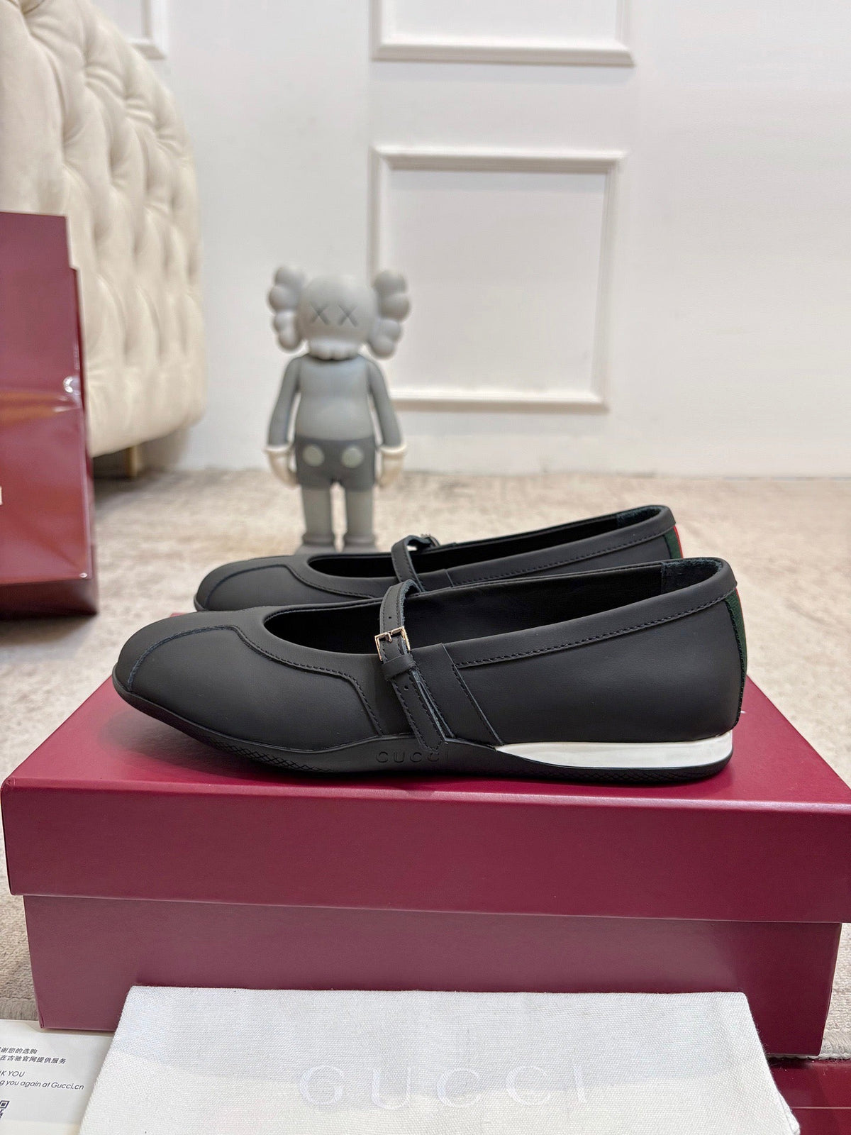 GG Shift Ballerina Black Leather 824473