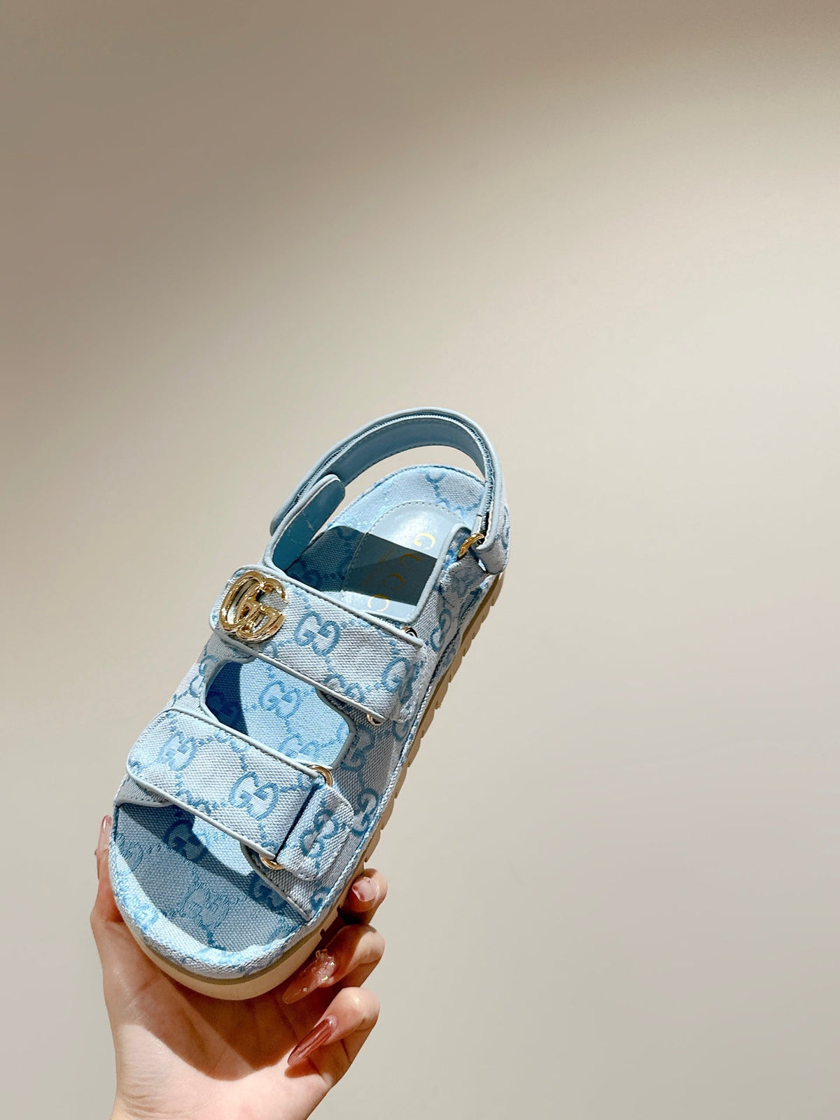 GG 26s Double G Sandals Light Blue Canvas 929383