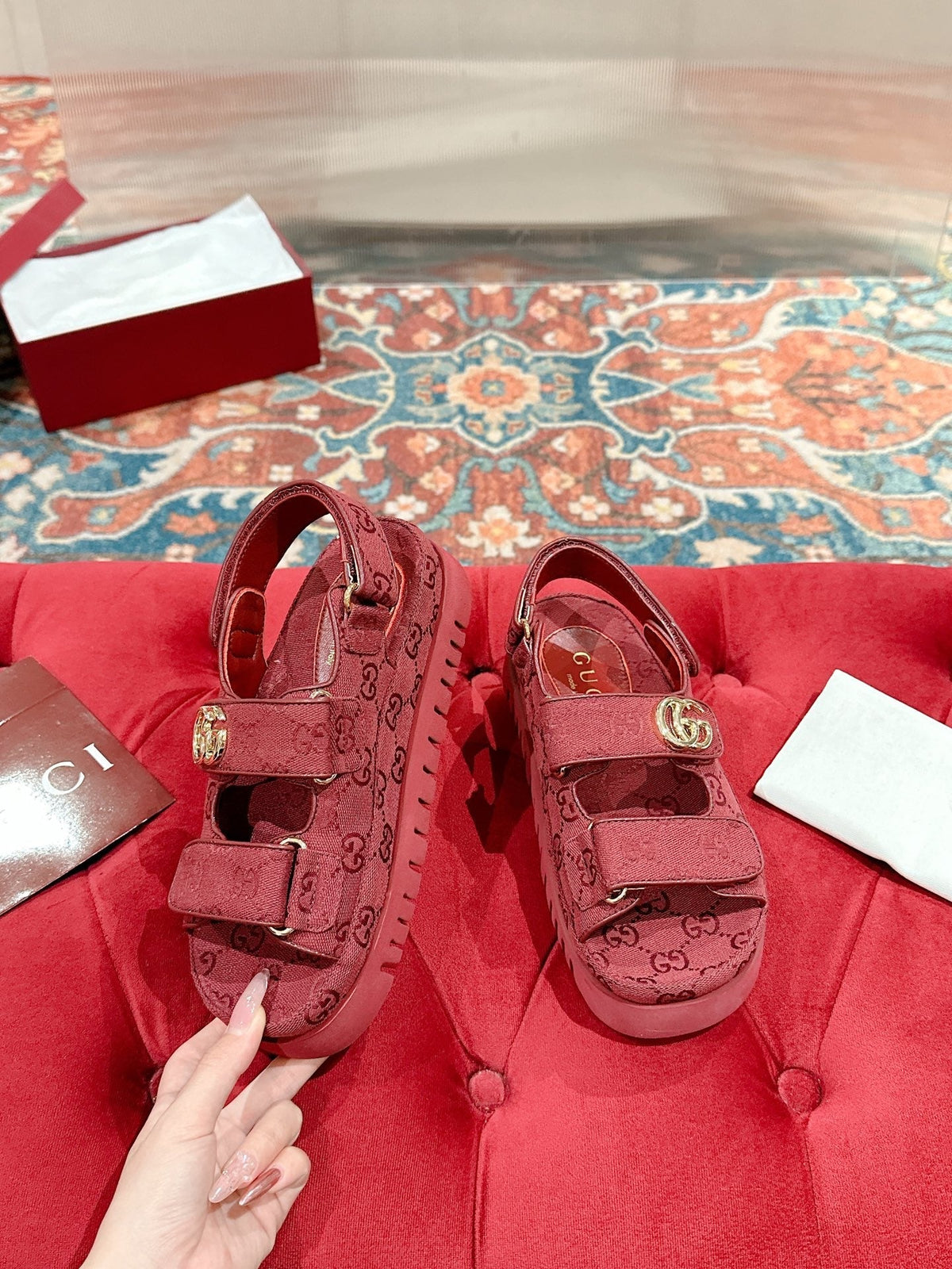 GG 26s Double G Sandals Red Canvas 929384