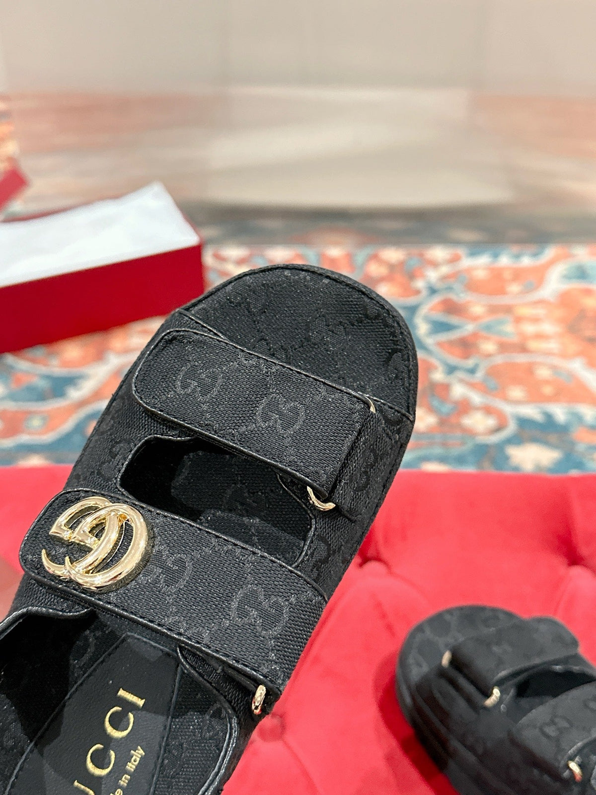 GG 26s Double G Sandals Black Canvas 929385