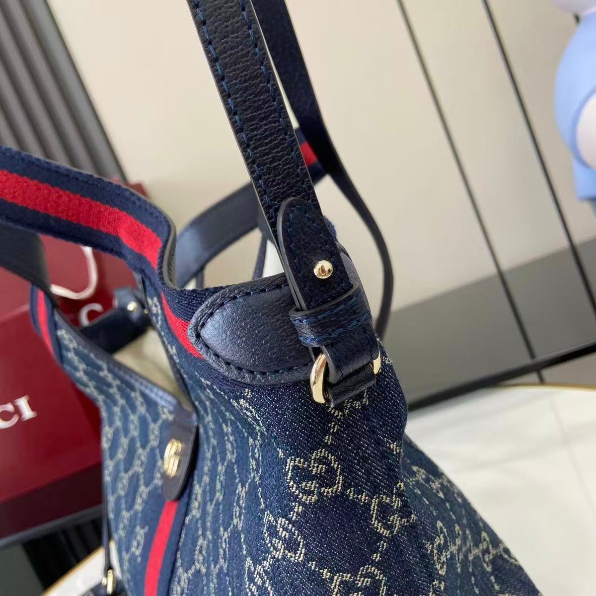 Gucci 25 Giglio 25cm Bag Blue Denim Leather 292387