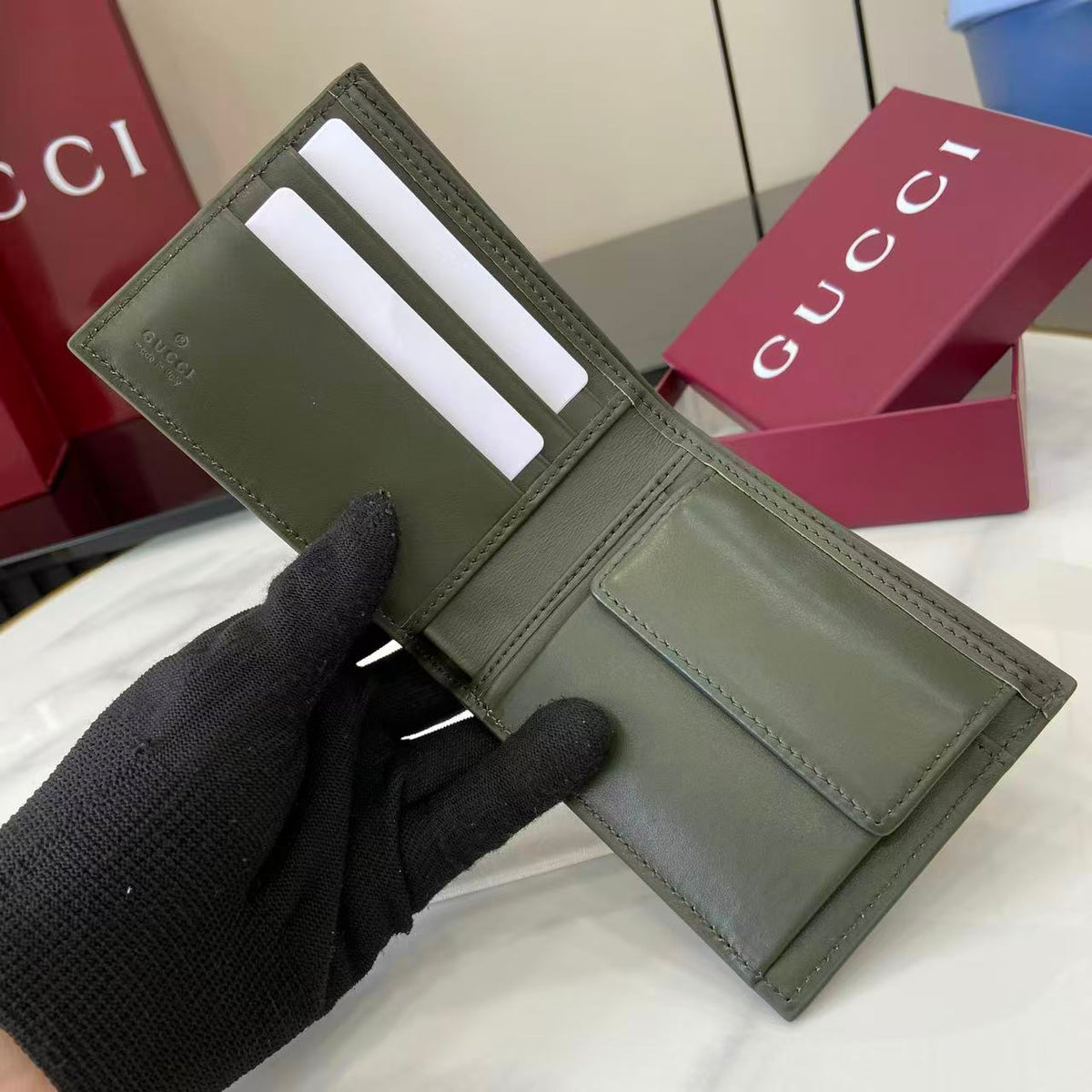 Gucci 25 GG Monogram Bifold 11cm Wallet Forest Green Leather 288792