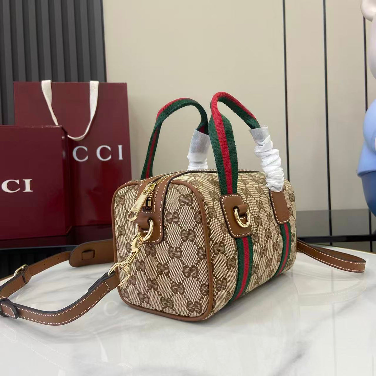 Gucci 25 GG Handbag Beige mix Brown Canvas Leather 288802