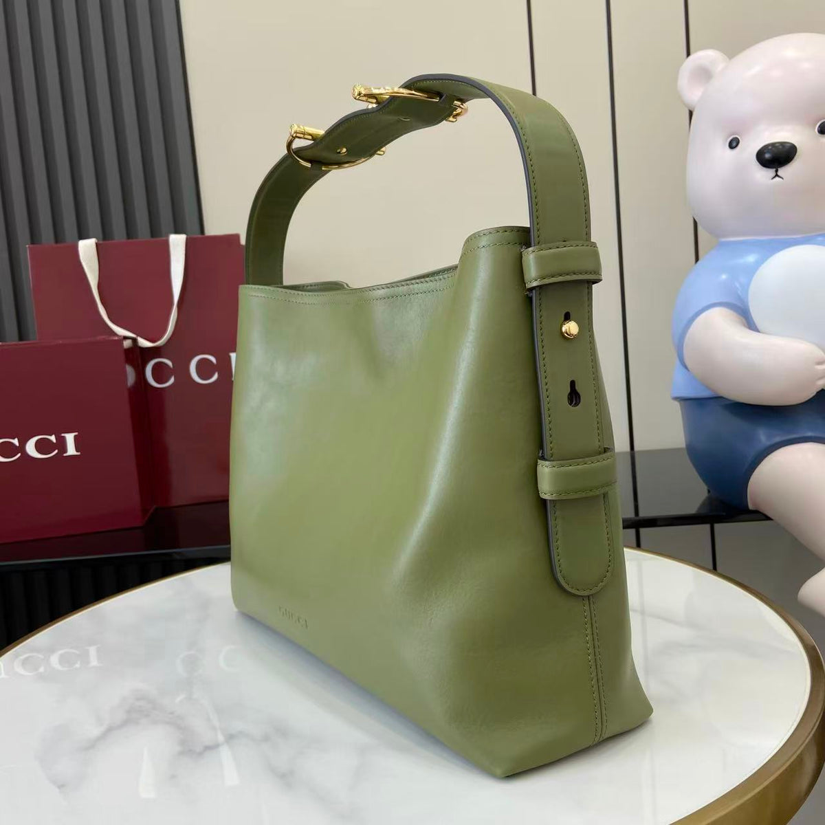 Gucci 25 Beatrix Handbag Green Smooth Cowhide 292565