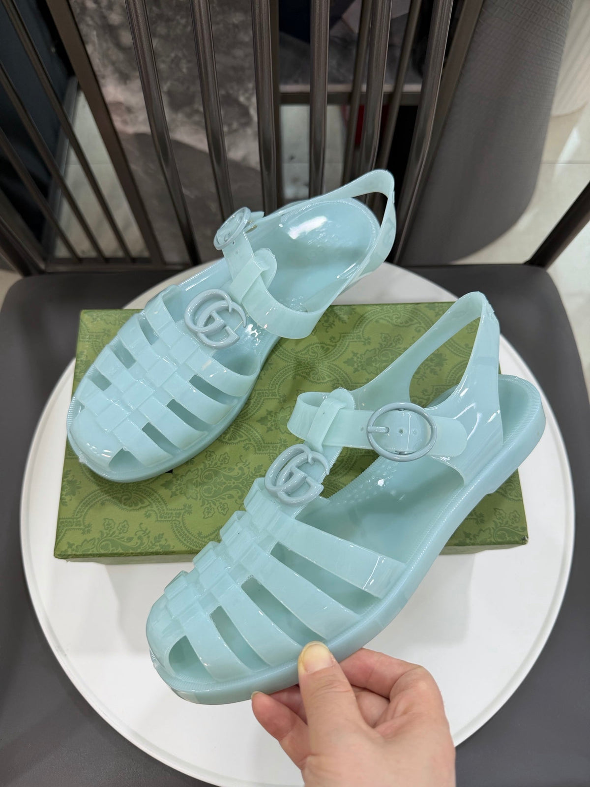 GG Sandals with Double G Light Blue TPU 818210