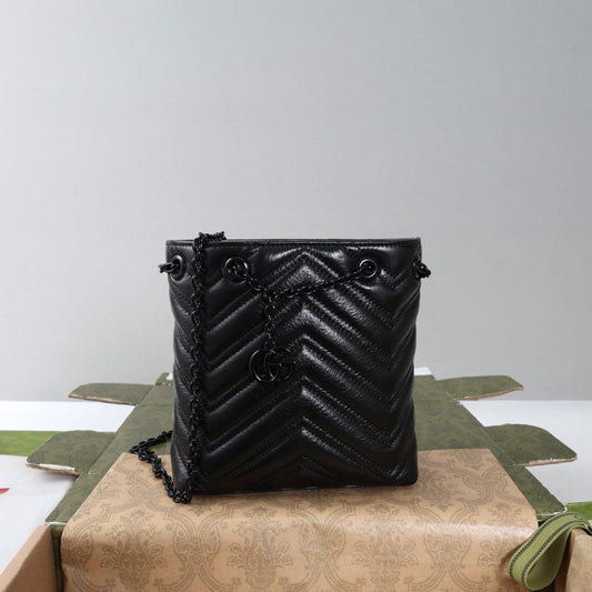 Gucci 26s Marmont Nano Bucket Bag Black Quilted Leather