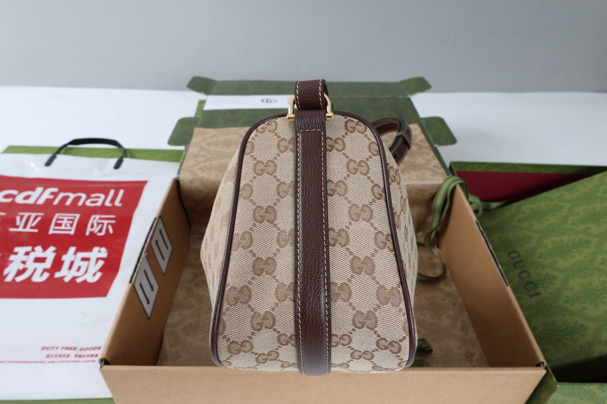 GG Half Horsebit Mini Shoulder Bag Beige Brown Canvas