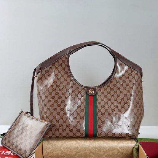 Gucci 26s Giglio Large Tote Bag Sand Brown Fabric