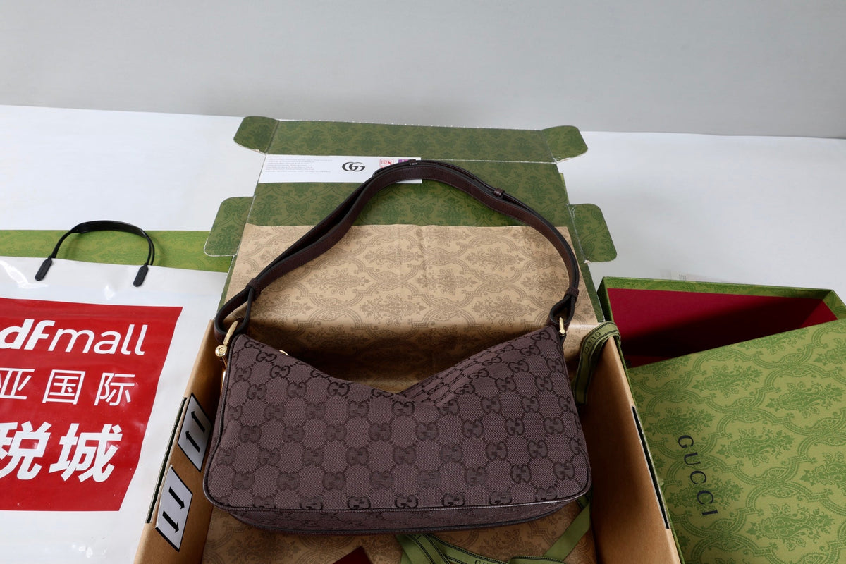 GG Half Horsebit Medium Shoulder Bag Brown Canvas