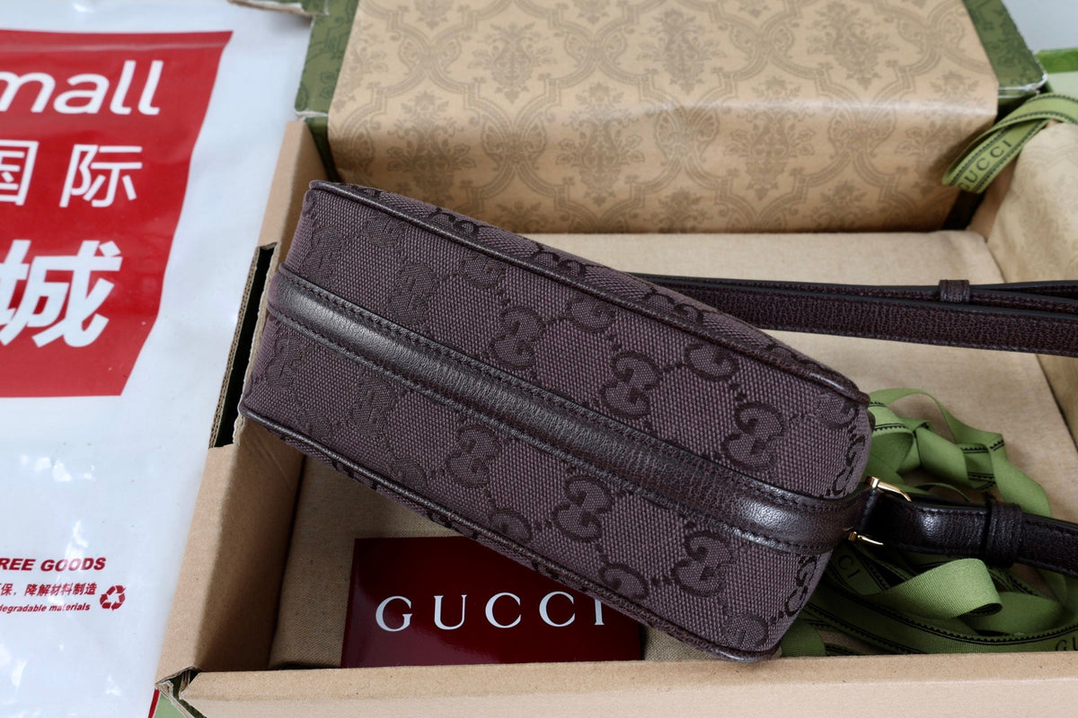 GG Half Horsebit Mini Shoulder Bag Brown Canvas