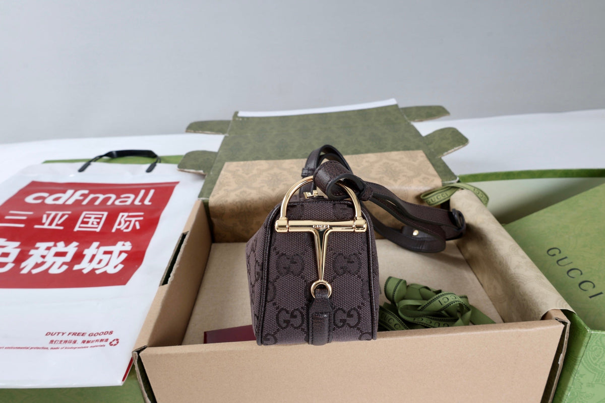 GG Half Horsebit Mini Shoulder Bag Brown Canvas