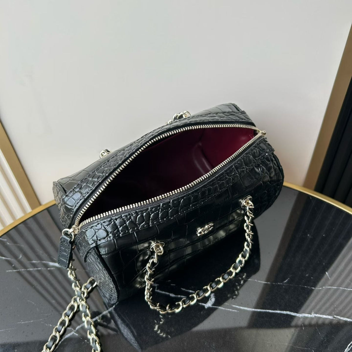 CC 26P Bowling Bag Black Crocodile-Embossed Calfskin