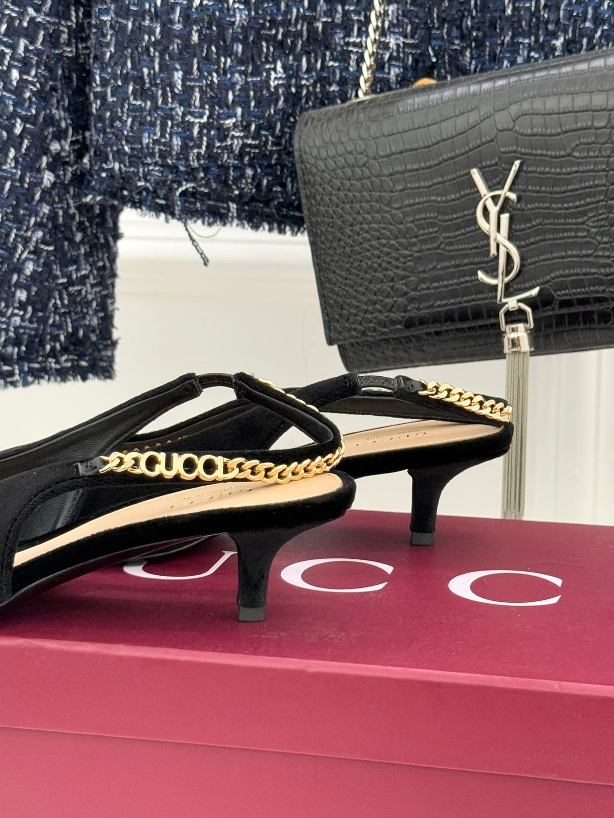 GG 26 Signoria Slingback Pumps 4.5cm Black Suede 632524