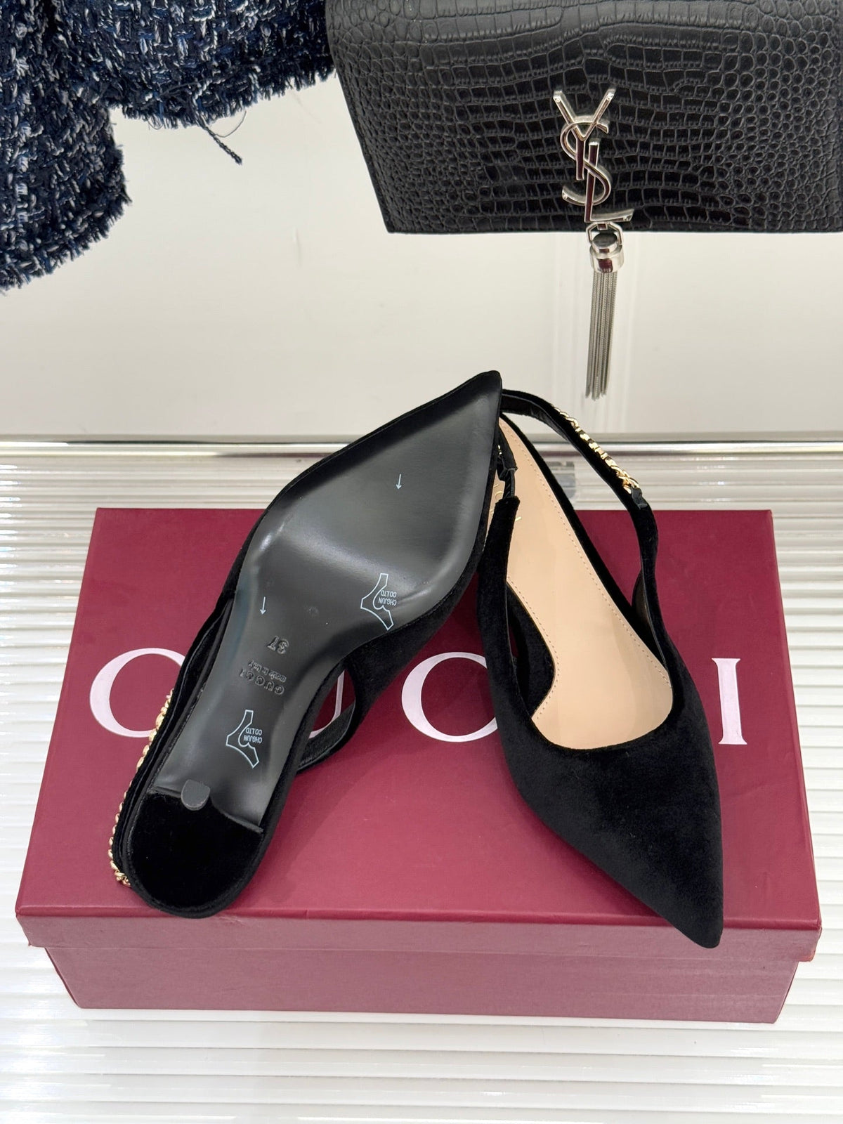 GG 26 Signoria Slingback Pumps 4.5cm Black Suede 632524