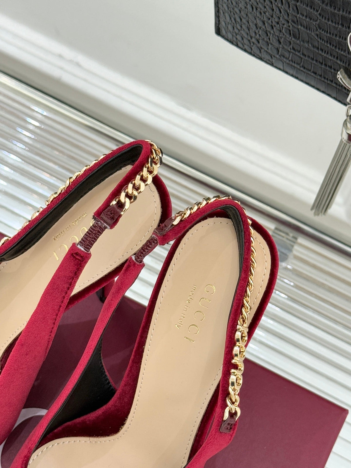 GG 26 Signoria Slingback Pumps 10.5cm Deep Wine Red Suede 632525
