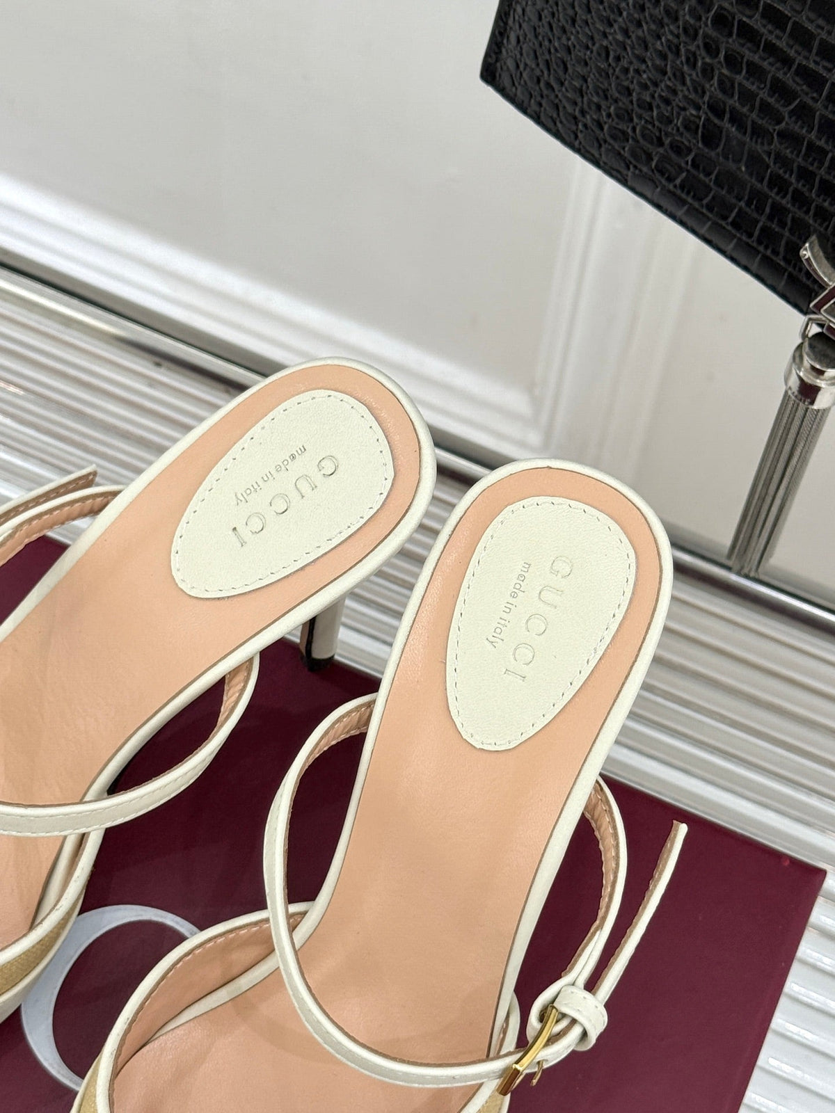 GG 26WF Mules 9.5cm Cream Beige Leather Canvas 886170