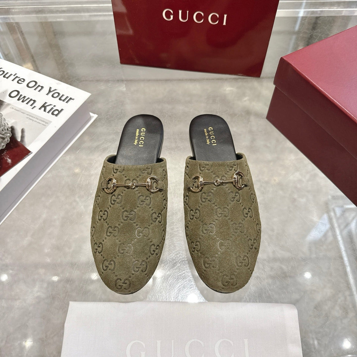 GG 26s Mule With Horsebit Olive Green Suede 664800