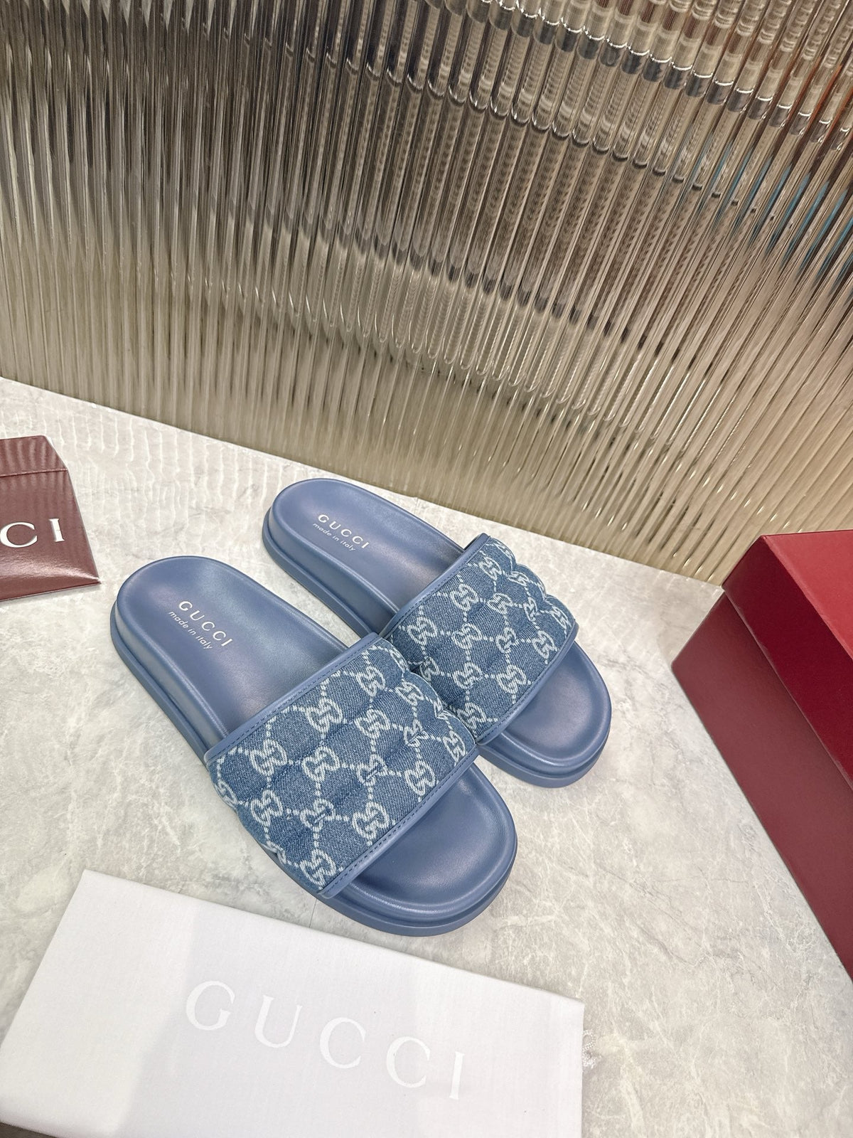 GG Slide Sandal Blue Canvas Rubber 788184