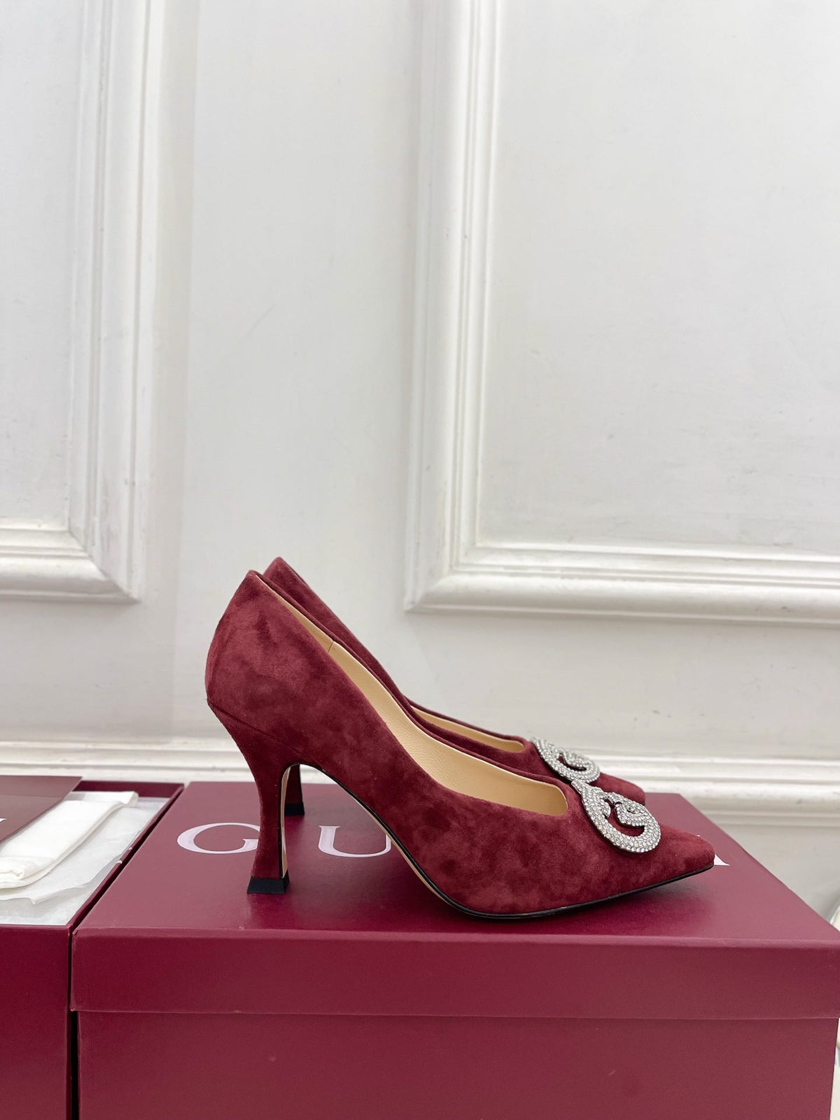 GG 26 High-Heeled 85 Pumps Burgundy Suede 587075