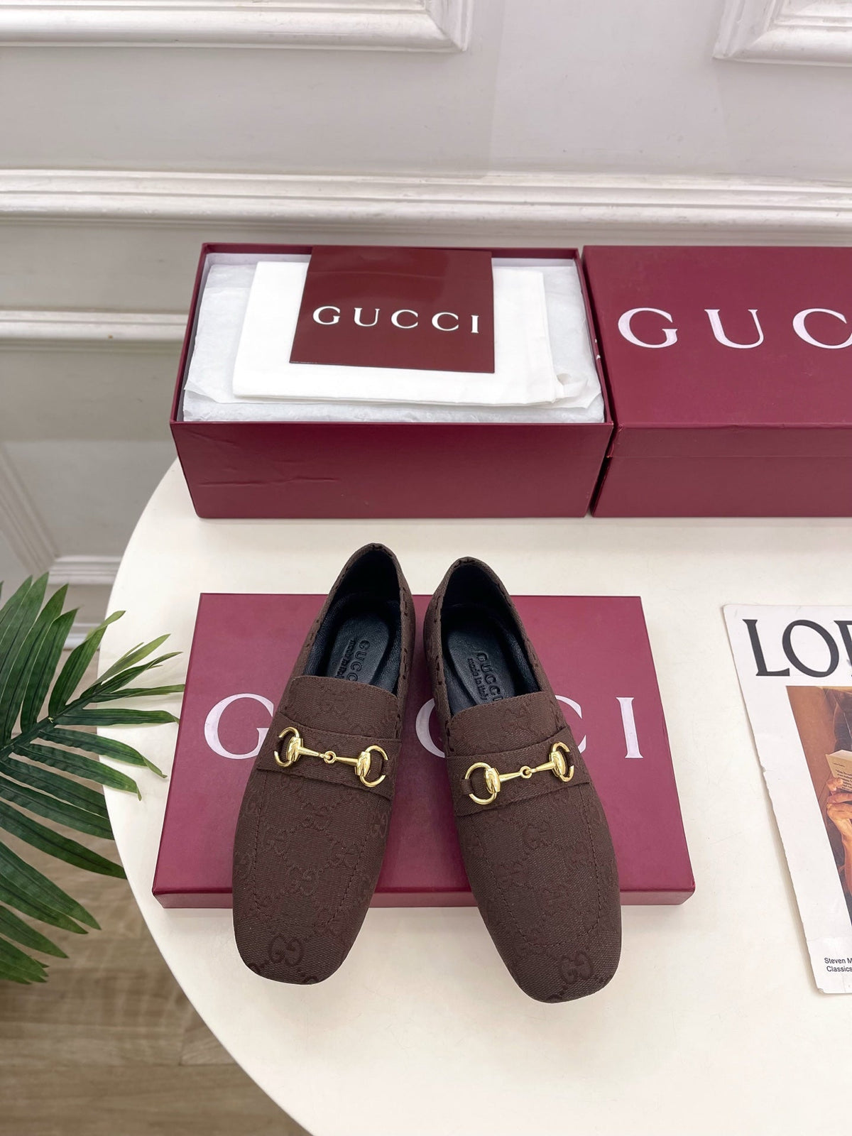 GG 26s Loafer With Horsebit Brown Canvas 640286