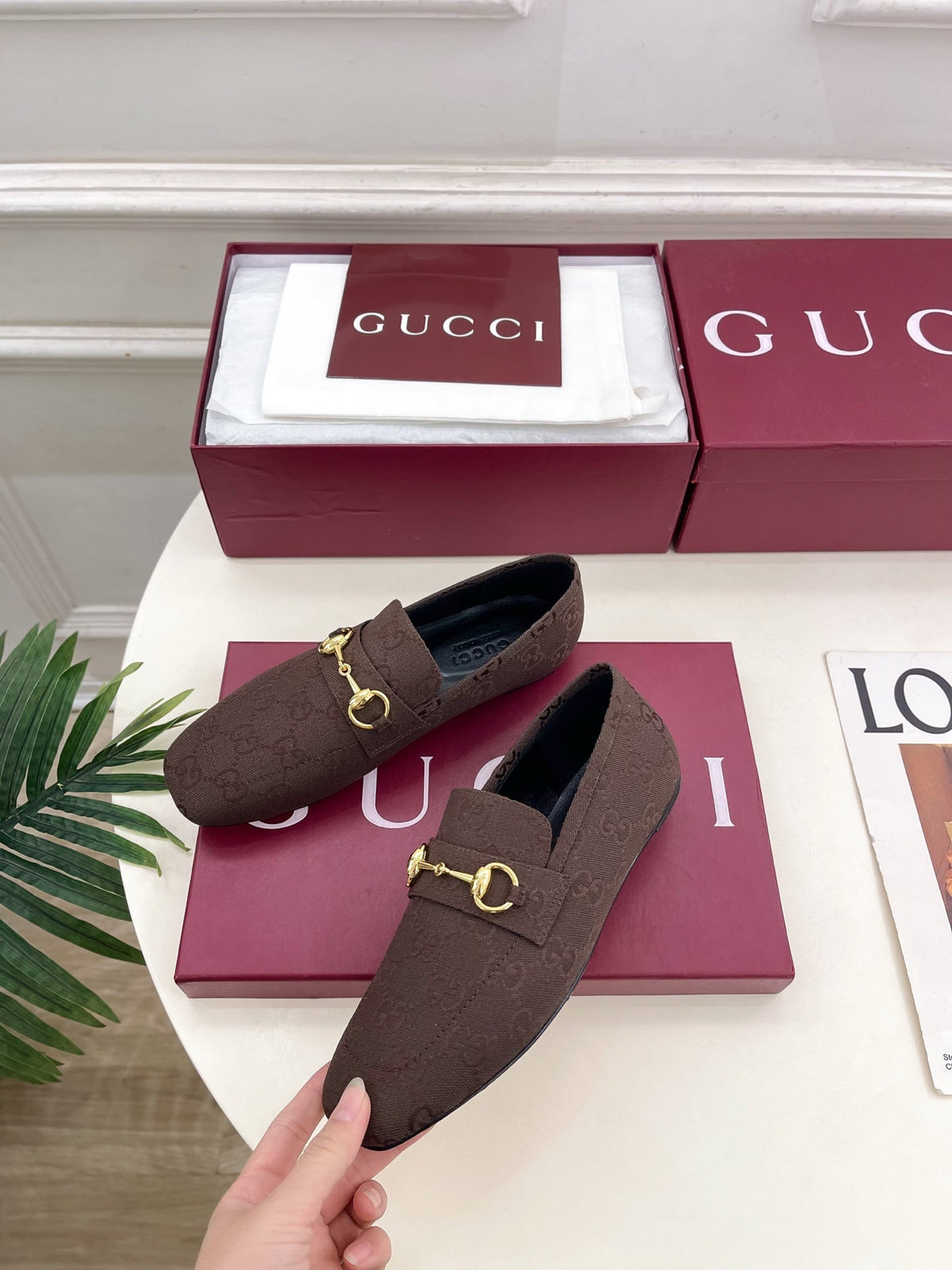 GG 26s Loafer With Horsebit Brown Canvas 640286