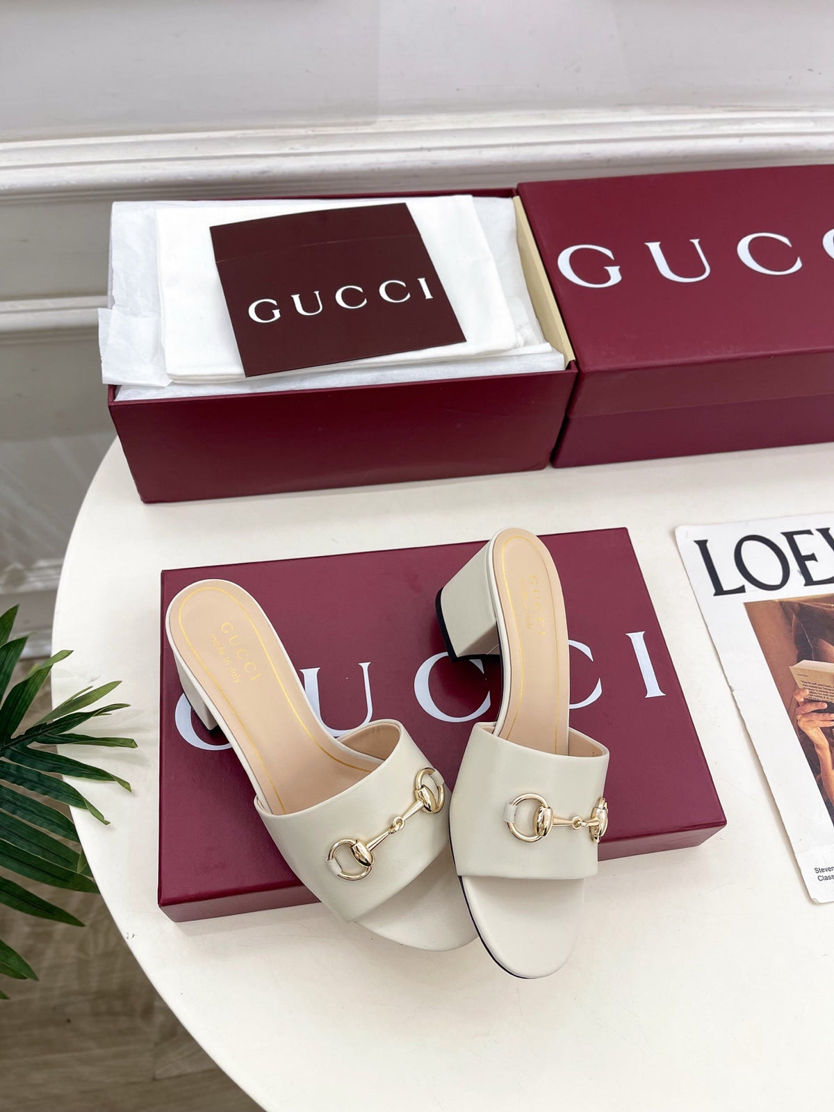 GG 26s Slide Sandal 5.5cm With Horsebit White Leather 640291