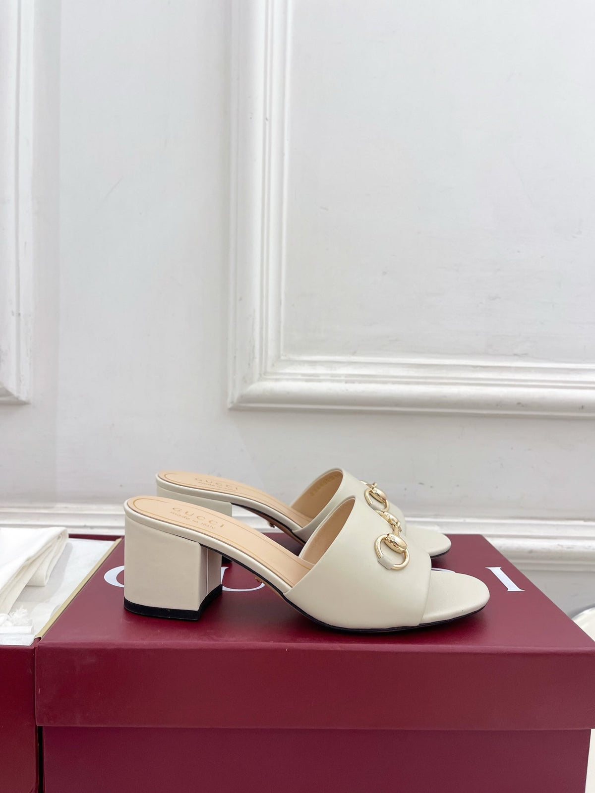 GG 26s Slide Sandal 5.5cm With Horsebit White Leather 640291