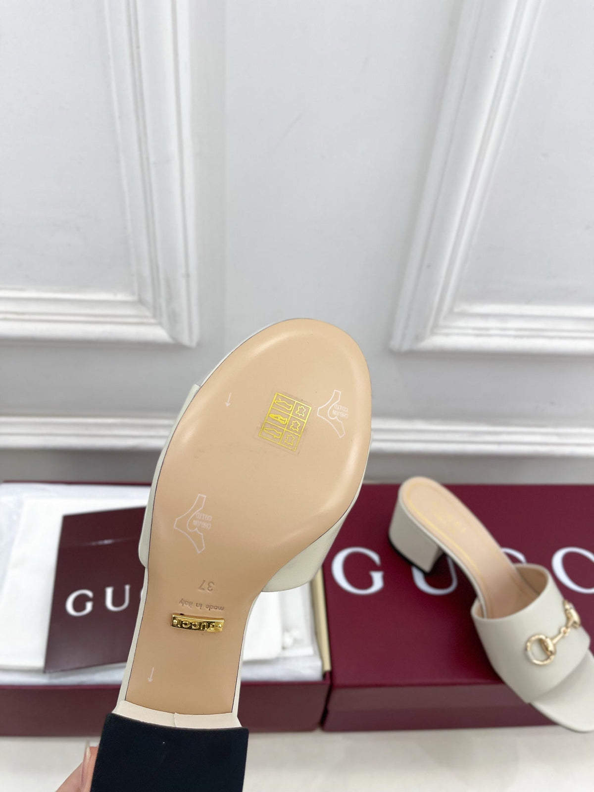 GG 26s Slide Sandal 5.5cm With Horsebit White Leather 640291