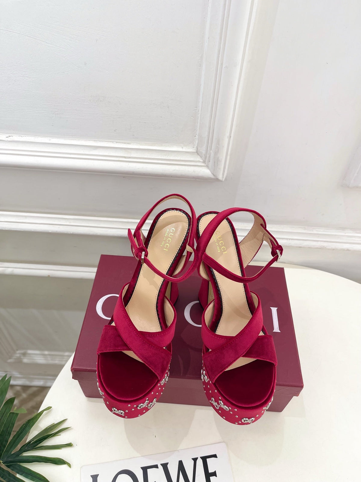 GG Janaya Platform Sandals 15.5cm Burgundy Suede 891838