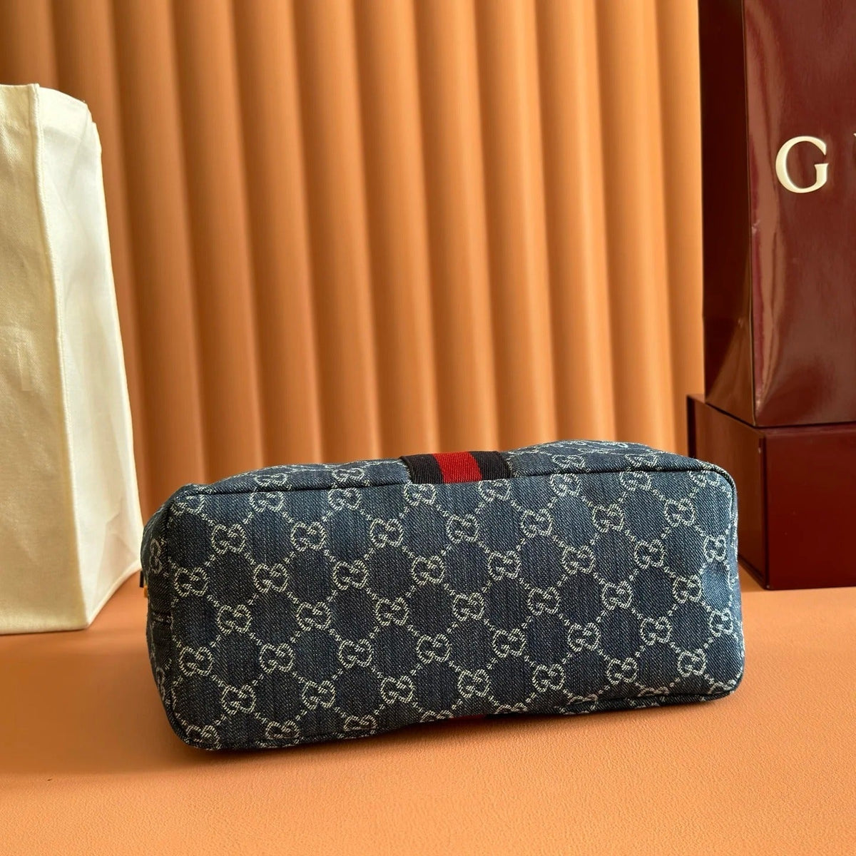 Gucci 2026 Vanity GG-Canvas Top Handle Bag 27.5cm Blue Denim Leather 277185