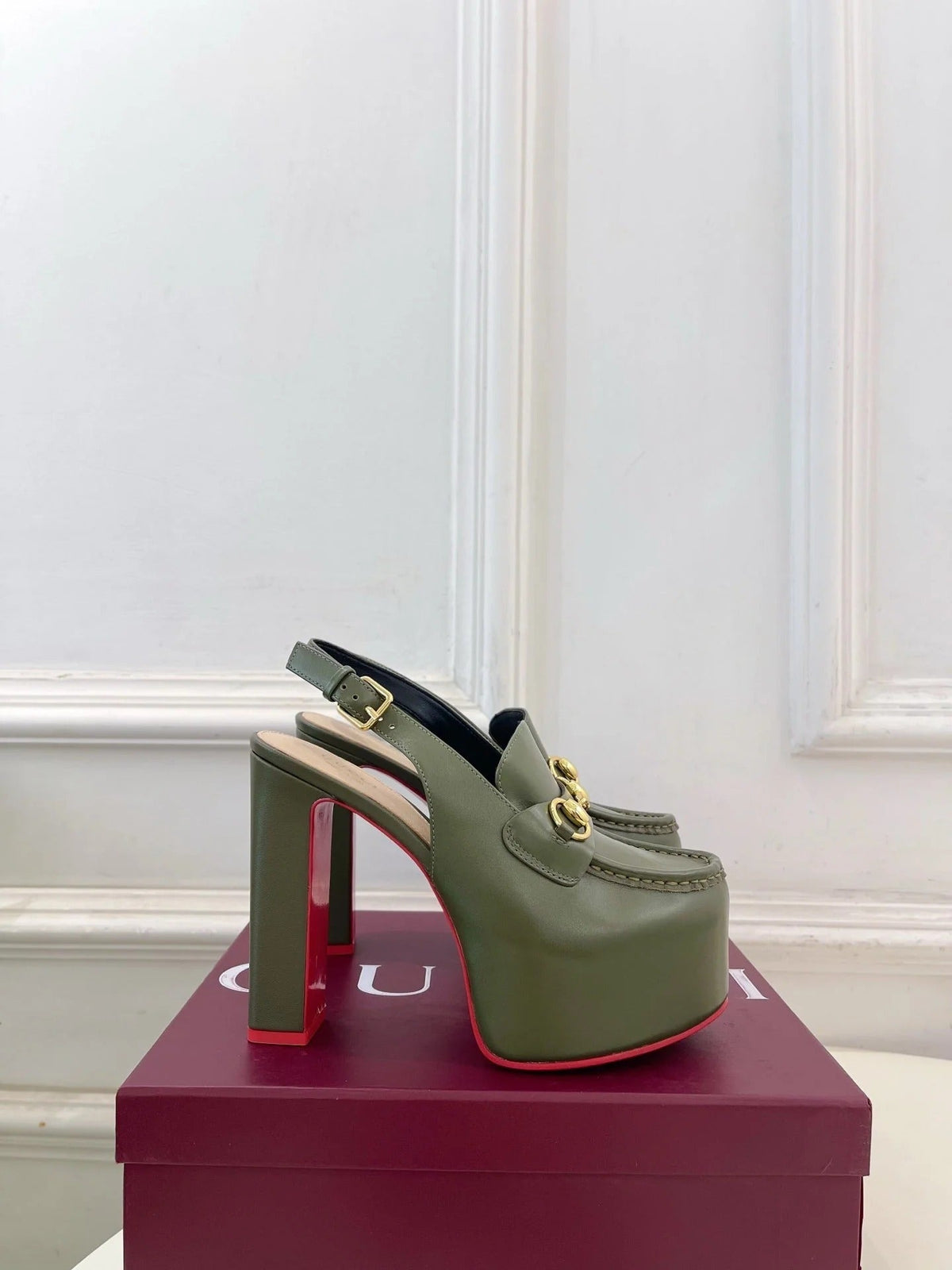 GG 26SS Platform Sandals 130 Green Sheepskin 640264