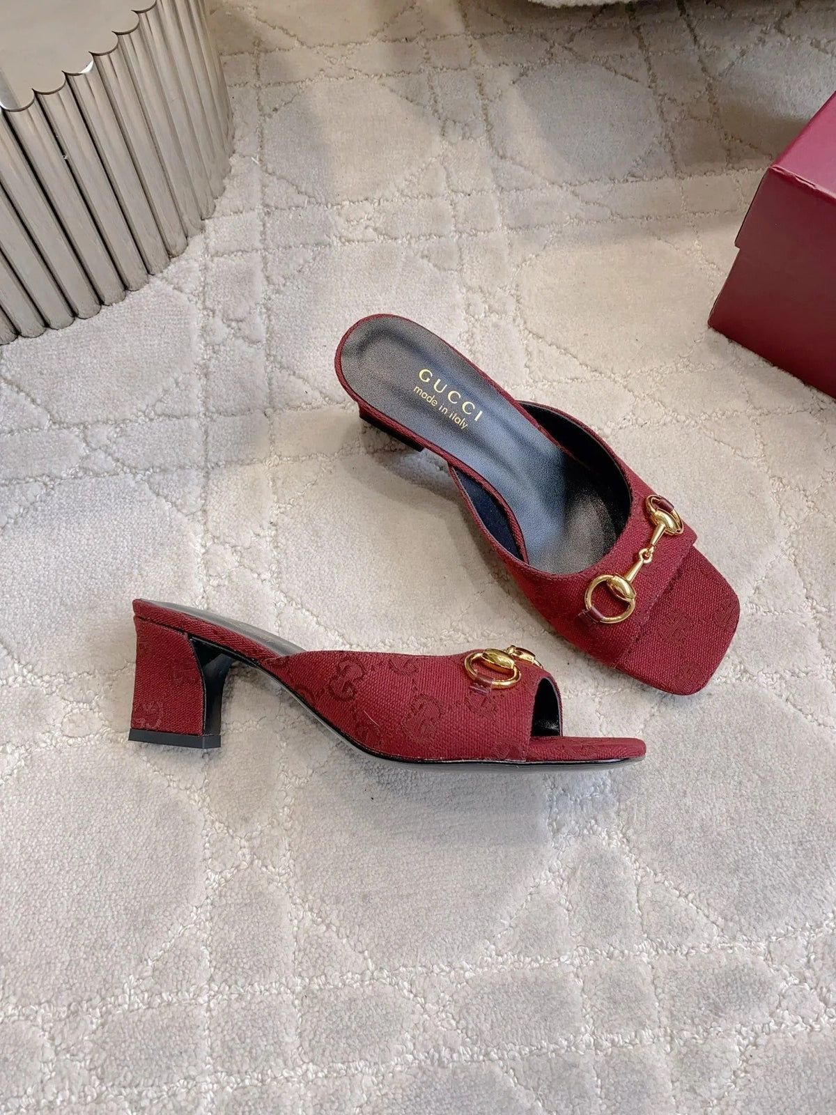 GG 26SS High-Heeled Sandals Dark Red Canvas Leather 644532
