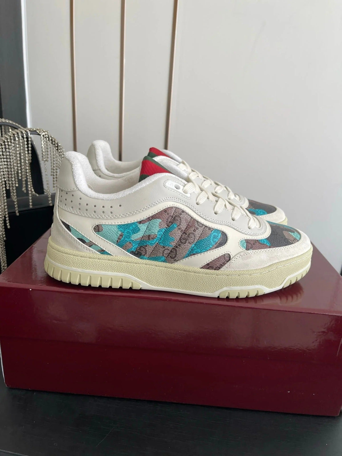 GG 26 Couple Sneakers White Gray Blue Cowhide 631674