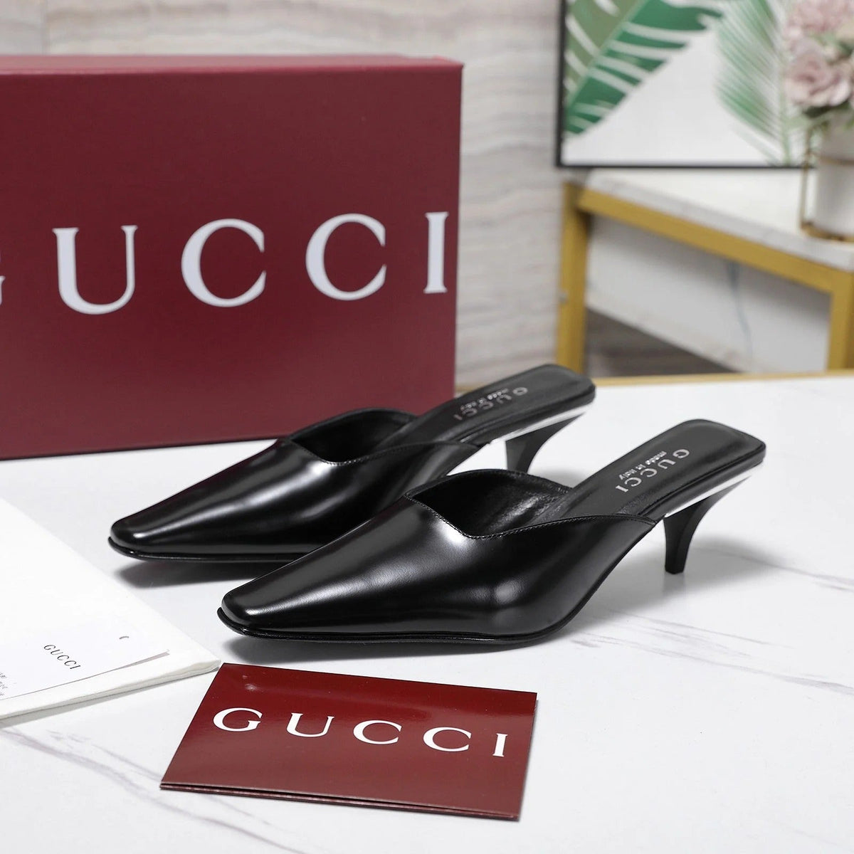 GG 26ss High Heel Mule 60 Black Sheepskin 601088