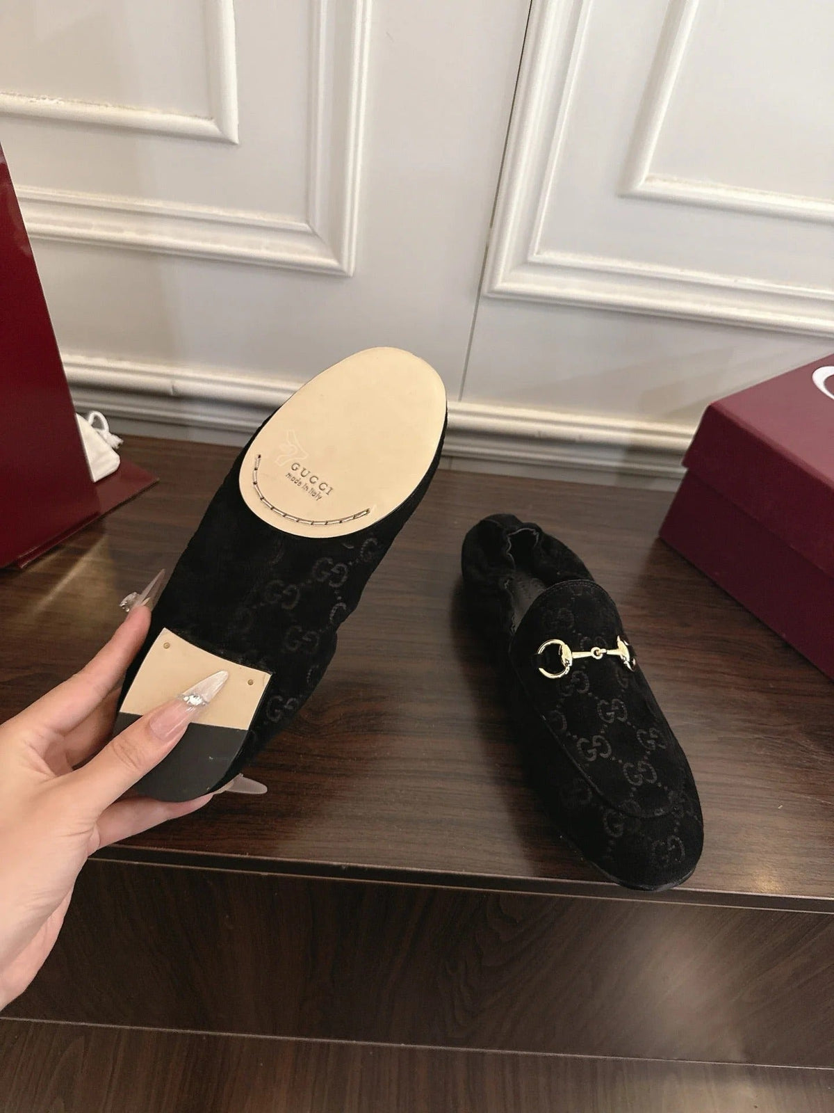 GG 26SS Loafers Black Monogram Suede Leather 645958