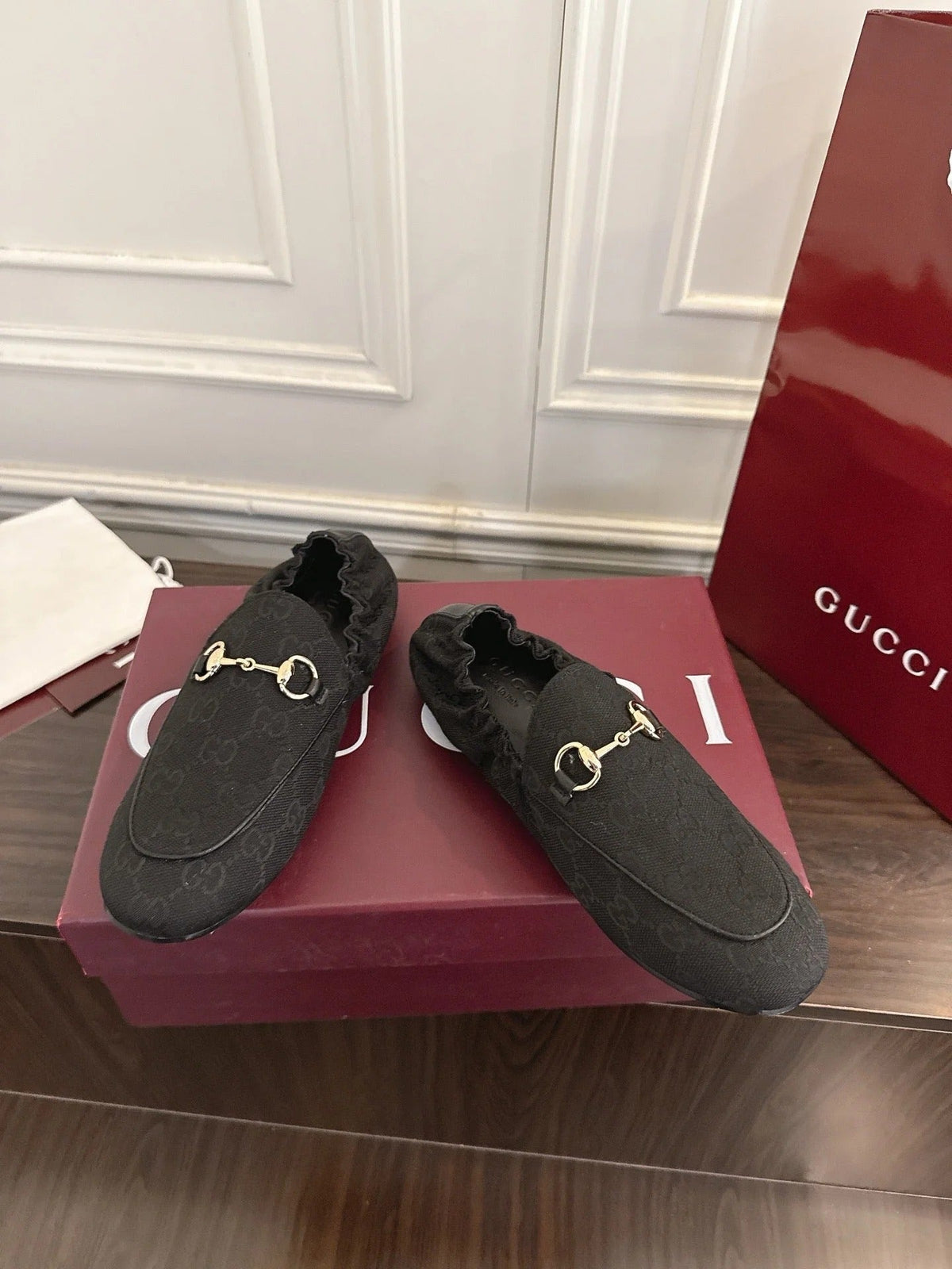 GG 26SS Loafers Black Monogram Canvas Leather 645953