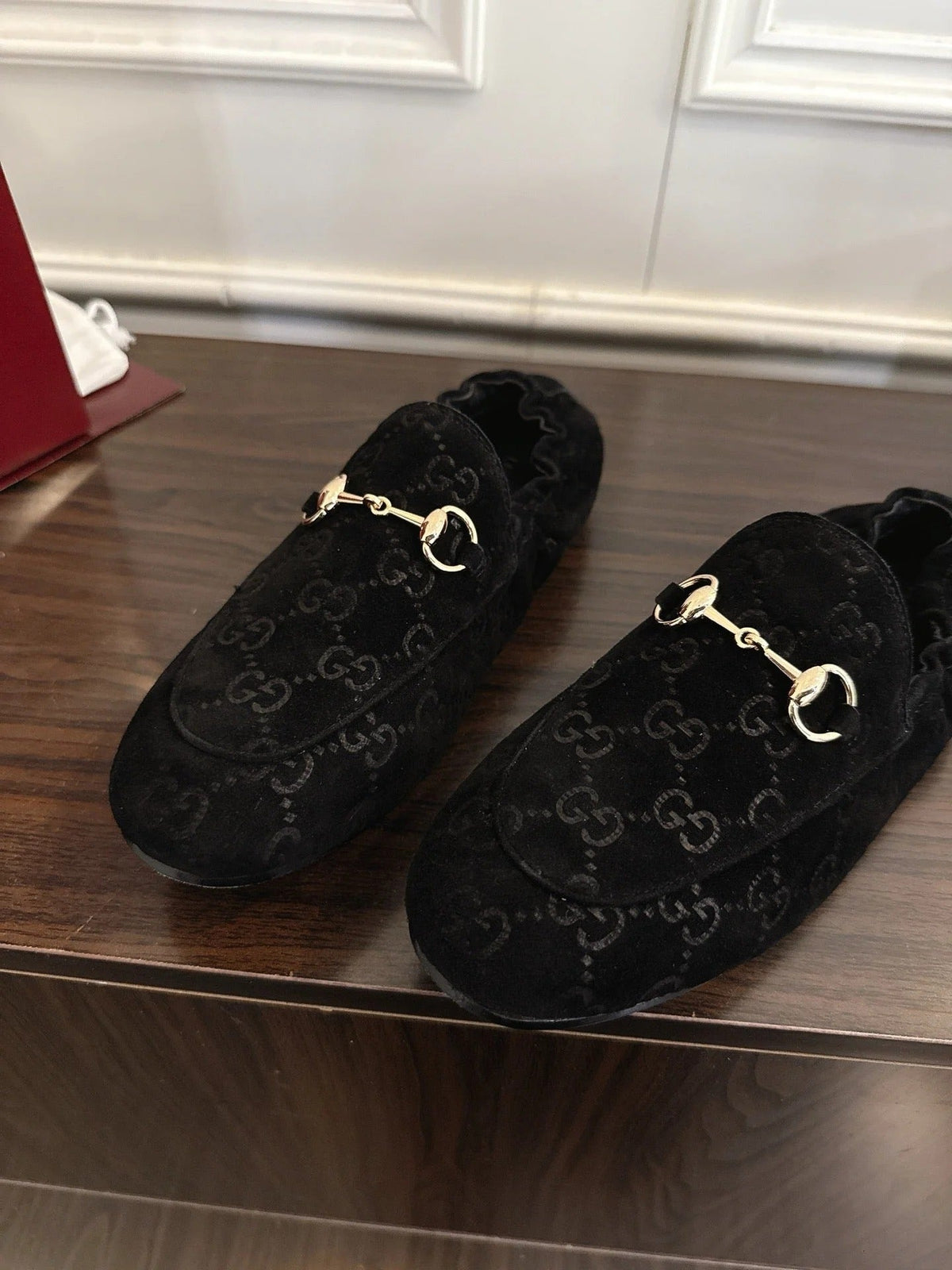 GG 26SS Loafers Black Monogram Suede Leather 645958
