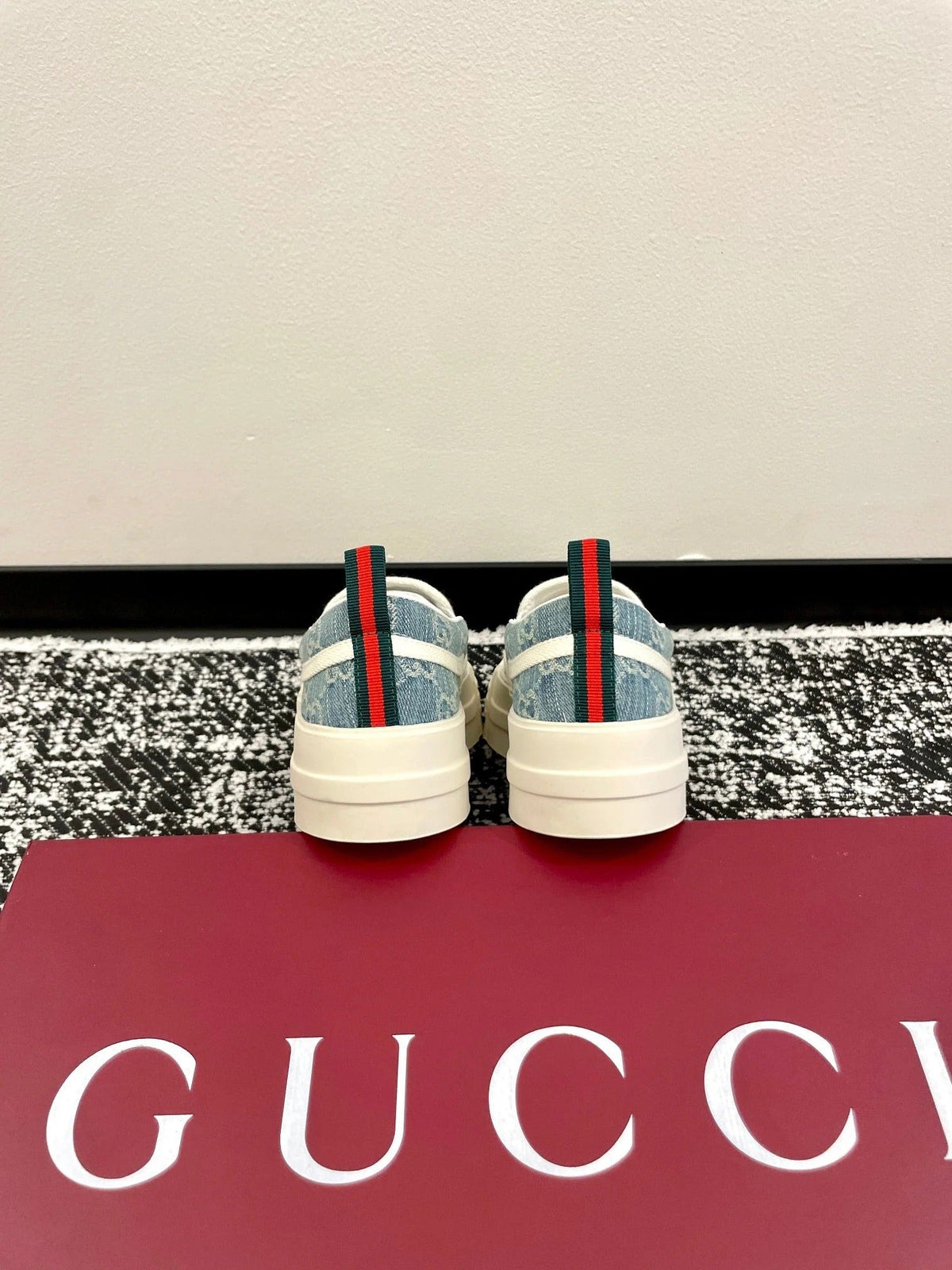 GG 26 Platform Loafers Light Blue White Monogram Denim 632827
