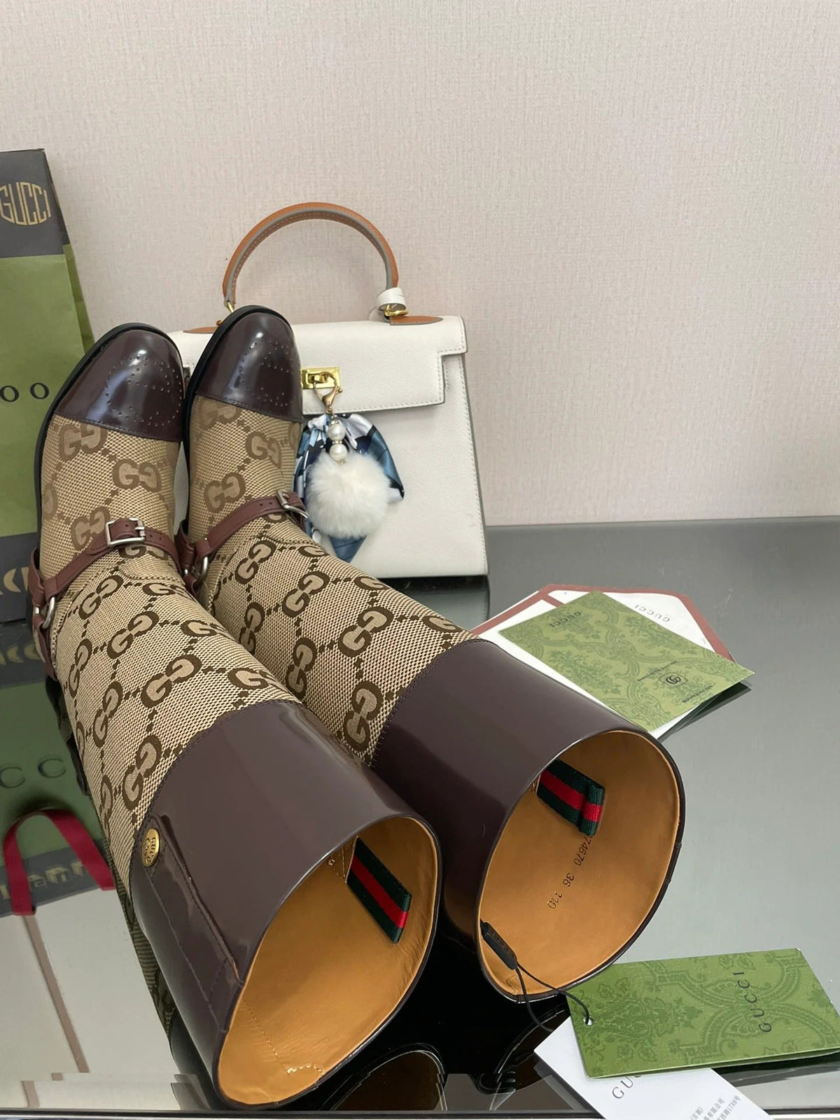 Gucci 2026 Boot Brown mix Beige Canvas Leather 911944