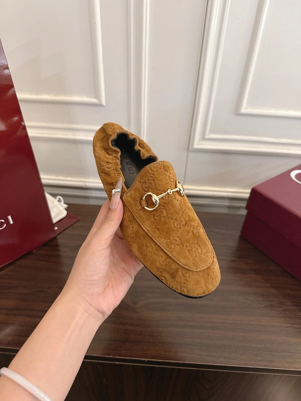 GG 26SS Loafers Brown Monogram Suede Leather 645959